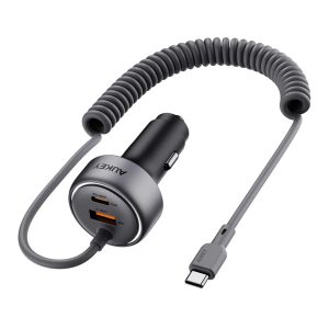 AUKEY CC-P2 Pathfinder Sling 75W Fast Charging Car Charger with Built-in Cable